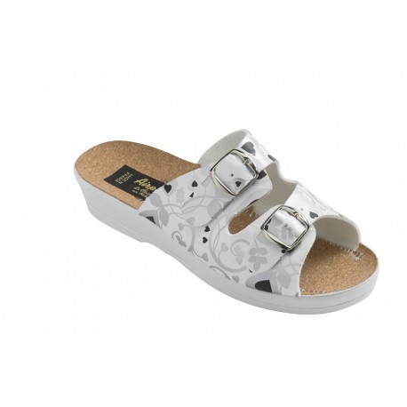 Chausson-mule-double-bride-AIRPLUM Sandales claquettes blanc imprimé feuille avec brides