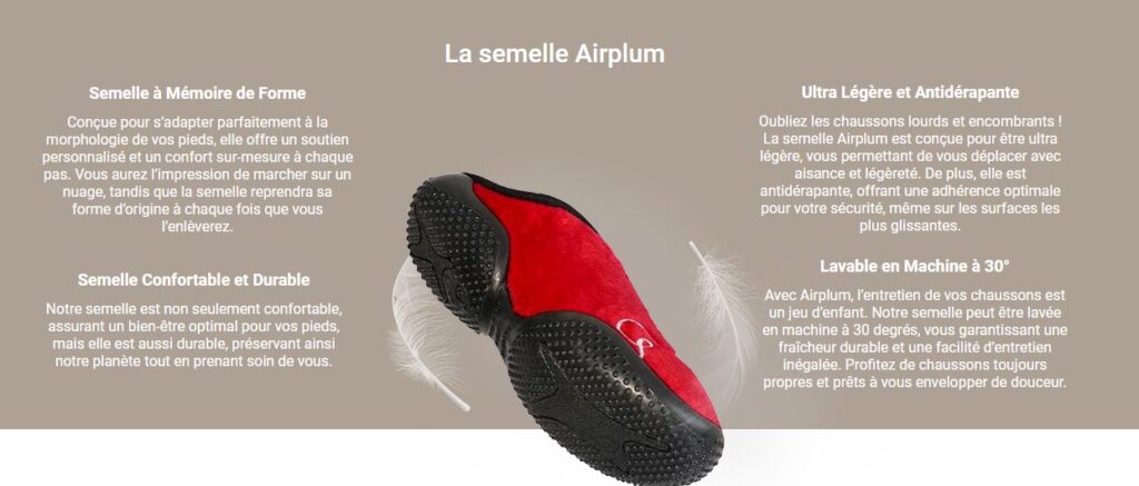Details semelle confortable avec image et textes d’explication