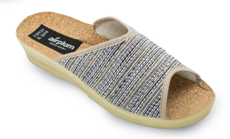 Mule ouverte en toile à rayures bleu et blanc