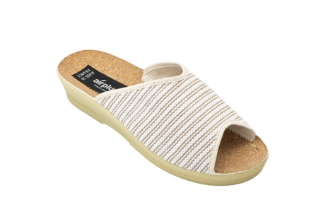 Mule ouverte en toile à rayures écrue