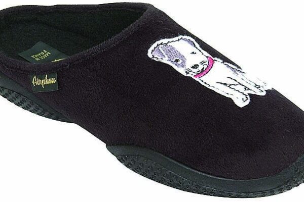 Chausson noir avec imprimé petit chien