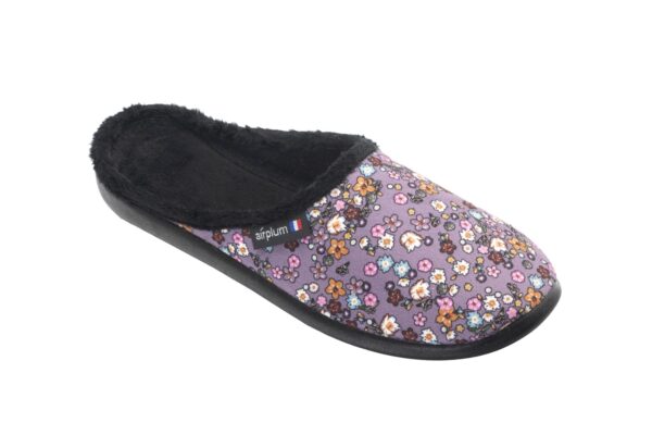 Mule avec dessus violet imprimé fleuri