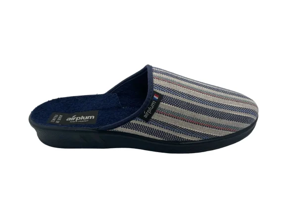 Mule fermée homme dessus textile avec rayures bleues et blanches
