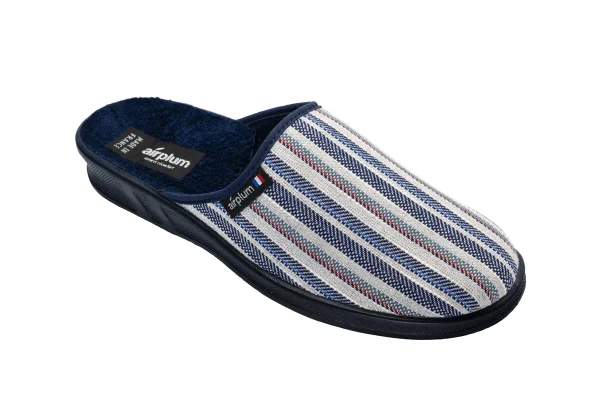 Mule fermée homme dessus textile avec rayures bleues et blanches