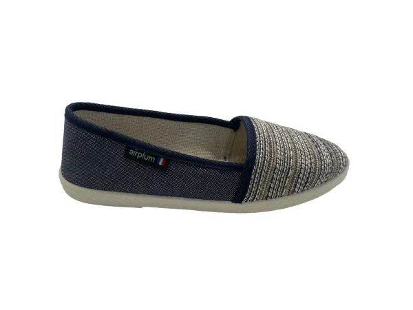 Espadrille femme dessus toile rayée doublée toile écrue,