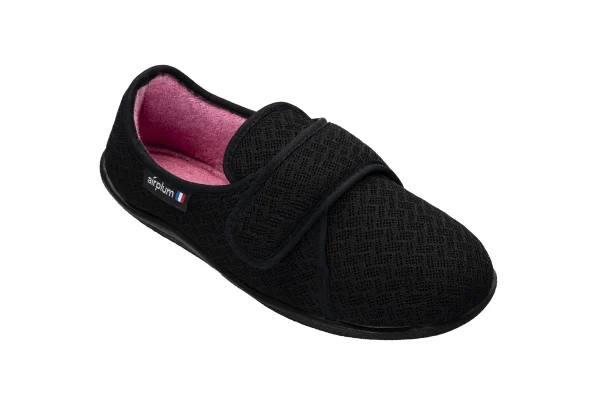 Chausson à scratch femme, couleur noir, modèle ZIGUY