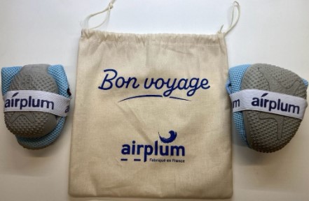 Chausson-pliable-voyage-airplum-pochon-elastiques Chaussons pliés avec bande élastique de maintien et pochon pochette