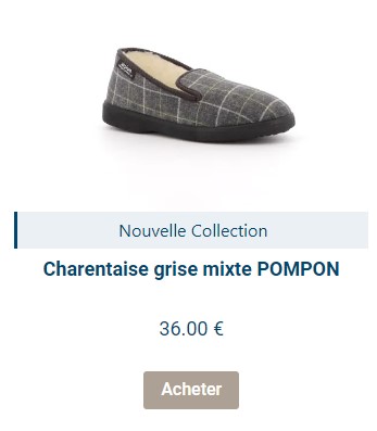 Une charentaise homme femme à carreaux