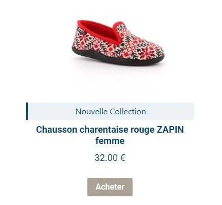Pantoufle charentaise en tricot rouge avec motifs sapins
