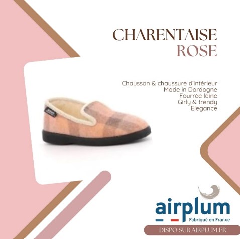 Chausson Charentaise à carreaux roses