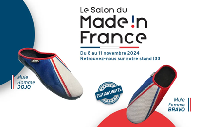 Mules bleu blanc rouge avec logo Salon Made in France