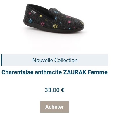 chausson charentaise gris avec étoiles brodées