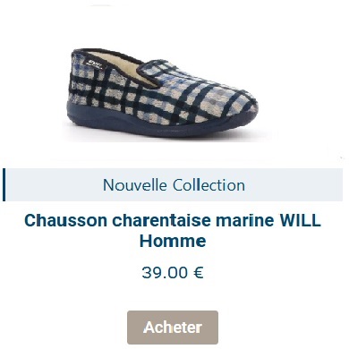 Chausson charentaise à carreaux bleu avec semelle épaisse