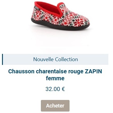 Pantoufle rouge et blanche avec motifs sapin
